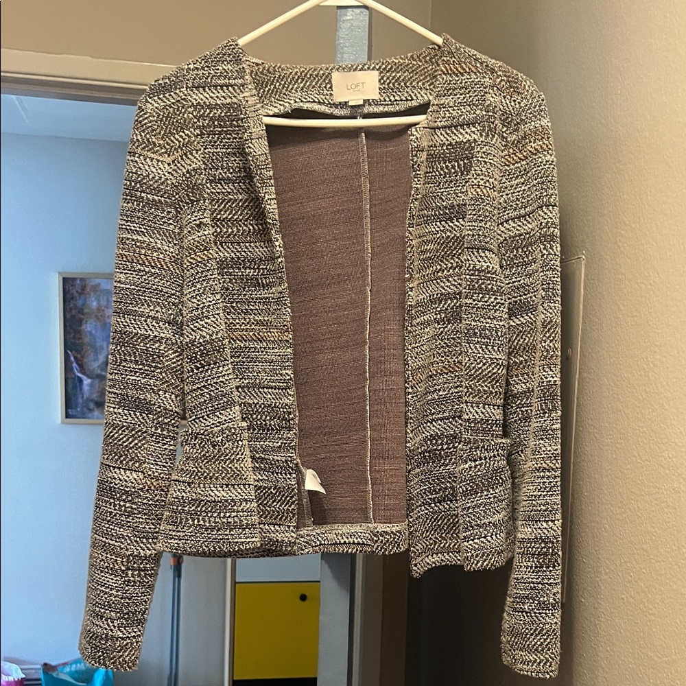 LOFT Black and White Patterned Open Jacket